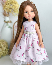 Платье на куклу Paola Reina 33 см, с единорожками, +ПОЯСОК
